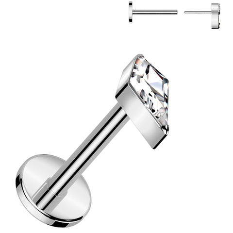 18G 5/16 Clear CZ Gem Spear Medical Grade Titanium Flat Back Earring