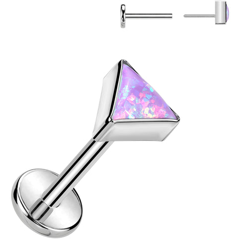 18G 5/16 Purple Synthetic Opal Triangle Medical Grade Titanium Flat Back Earring