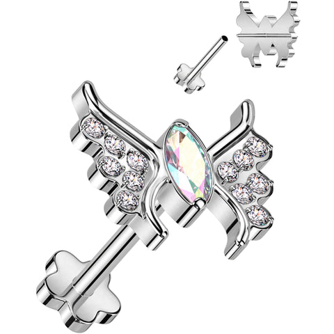 18G 5/16 Aurora CZ Gem Butterfly Medical Grade Titanium Reversible Flat Back Earring