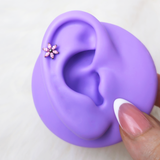 18G 5/16 Pink CZ Gem Style Flower Medical Grade Titanium Reversible Flat Back Earring