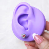 18G 5/16 Red CZ Gem Heart Duo Medical Grade Titanium Reversible Flat Back Earring