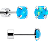 Blue Synthetic Opal Flat Back Stud Earrings - 3 Pairs