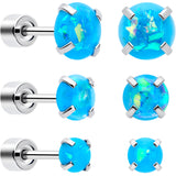 Blue Synthetic Opal Flat Back Stud Earrings - 3 Pairs