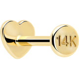 14k Solid Yellow Gold 3mm Heart Threadless Push In Flat Back Stud
