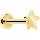 14k Solid Yellow Gold 3mm Star Threadless Push In Flat Back Stud