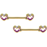 14G 9/16 Romance Gem Open Heart Barbell Nipple Ring Set