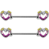 14G 9/16 Romance Gem Open Heart Barbell Nipple Ring Set