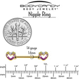14G 9/16 Romance Gem Open Heart Barbell Nipple Ring Set