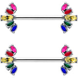 14G 9/16 Rainbow Gem Pride Fancy Glam Nipple Ring Set
