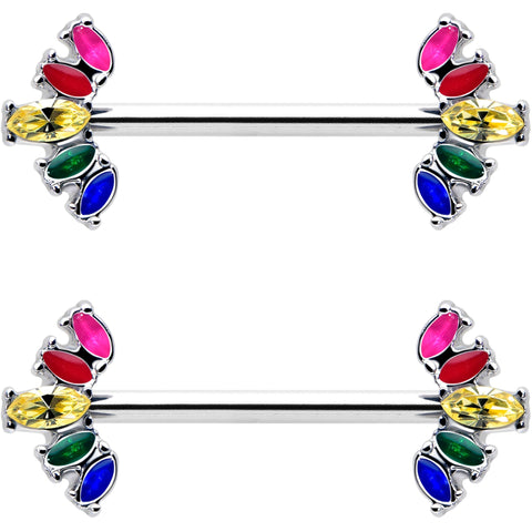 14G 9/16 Rainbow Gem Pride Fancy Glam Nipple Ring Set