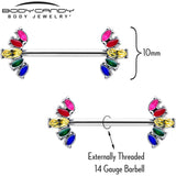 14G 9/16 Rainbow Gem Pride Fancy Glam Nipple Ring Set