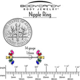 14G 9/16 Rainbow Gem Pride Fancy Glam Nipple Ring Set