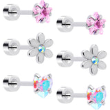 20G Pink Aurora Gem Star Heart Flower Flatback Earring Set of 6
