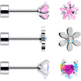 20G Pink Aurora Gem Star Heart Flower Flatback Earring Set of 6