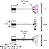 20G Pink Aurora Gem Star Heart Flower Flatback Earring Set of 6