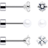 20G Clear Gem White Orb Flatback Earring Set of 6