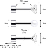 20G Clear Gem White Orb Flatback Earring Set of 6