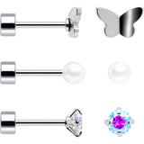 20G Aurora Gem White Orb Butterfly Flatback Earring Set of 6