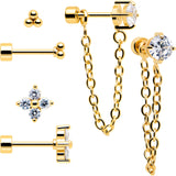 20G Clear Gem Gold Tone Ball Chain Dangle Flatback Earring Set of 6