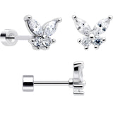 20G Clear Gem White Orb Butterfly Flatback Earring Set of 6