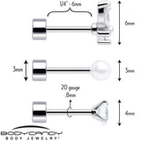 20G Clear Gem White Orb Butterfly Flatback Earring Set of 6