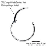 18G 3/8 Clear CZ Gem Titanium Forward Facing Hinged Segment Ring