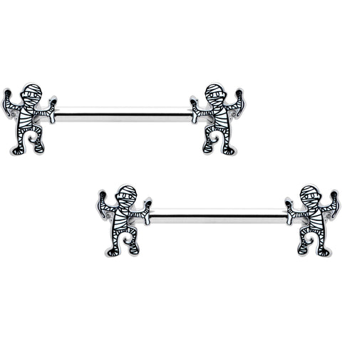 14G 9/16 Two Tone Halloween Mummy Barbell Nipple Ring Set