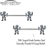 14G 9/16 Two Tone Halloween Mummy Barbell Nipple Ring Set