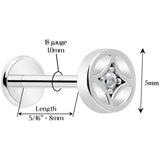 18G 5/16 CZ Gem Star Threadless Push In Labret Monroe Tragus