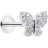 18G 5/16 CZ Gem Butterfly Paved Threadless Push In Labret Tragus