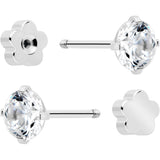 20G Clear CZ Gem Reversible Flower Flat Back Earring Set of 6