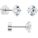 20G Clear CZ Gem Reversible Flower Flat Back Earring Set of 6