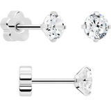 20G Clear CZ Gem Reversible Flower Flat Back Earring Set of 6