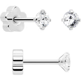 20G Clear CZ Gem Reversible Flower Flat Back Earring Set of 6