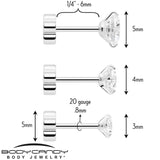 20G Clear CZ Gem Reversible Flower Flat Back Earring Set of 6