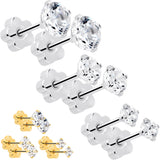 20G Clear CZ Gem Reversible Flower Flat Back Earring Set of 6