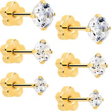 20G Clear CZ Gem Reversible Flower Flat Back Earring Set of 6