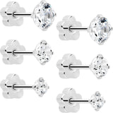 20G Clear CZ Gem Reversible Flower Flat Back Earring Set of 6