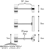 20G Bar Disc Butterfly Reversible Flower Flat Back Earring Set of 6