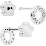 20G Clear CZ Gem Moon Circle Bar Reversible Flower Flat Back Earring Set of 6
