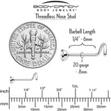 20G 3mm CZ Bezel Set Push-In Threadless Nose Screw Nose Ring