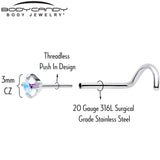 20G 3mm CZ Prong Set Push-In Threadless Nose Screw Nose Ring