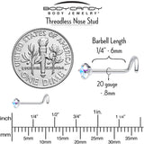 20G 3mm CZ Prong Set Push-In Threadless Nose Screw Nose Ring