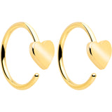 20G Gold Tone Implant Grade Titanium Heart Open Hoop Earring Set