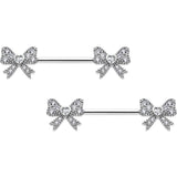 14G 9/16 CZ Dazzling Bow Threadless Nipple Ring Set
