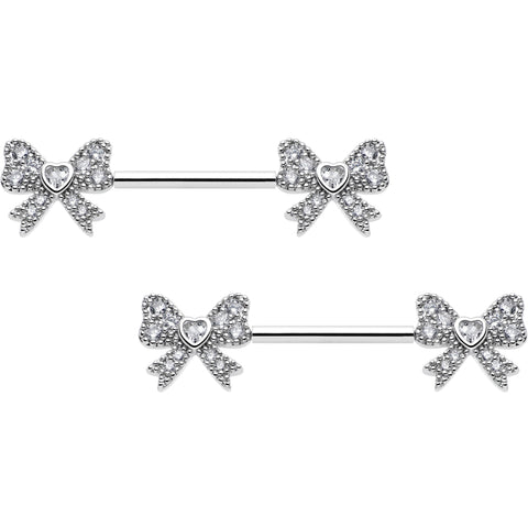 14G 9/16 CZ Dazzling Bow Threadless Nipple Ring Set