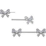 14G 9/16 CZ Dazzling Bow Threadless Nipple Ring Set
