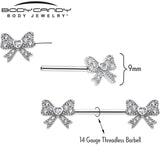 14G 9/16 CZ Dazzling Bow Threadless Nipple Ring Set