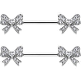 14G 9/16 CZ Dazzling Bow Threadless Nipple Ring Set