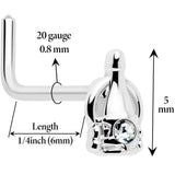 20G 7mm Clear Gem Champagne Dreams L Shape Nose Ring